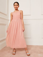 Lipsy Pink Ruched Square Neck Maxi Occasion Dress (7-16yrs) - Image 3 of 4