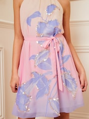 Lipsy Pink/Purple/Peach Pink Embellished Halter Occasion Dress (7-16yrs) - Image 2 of 4