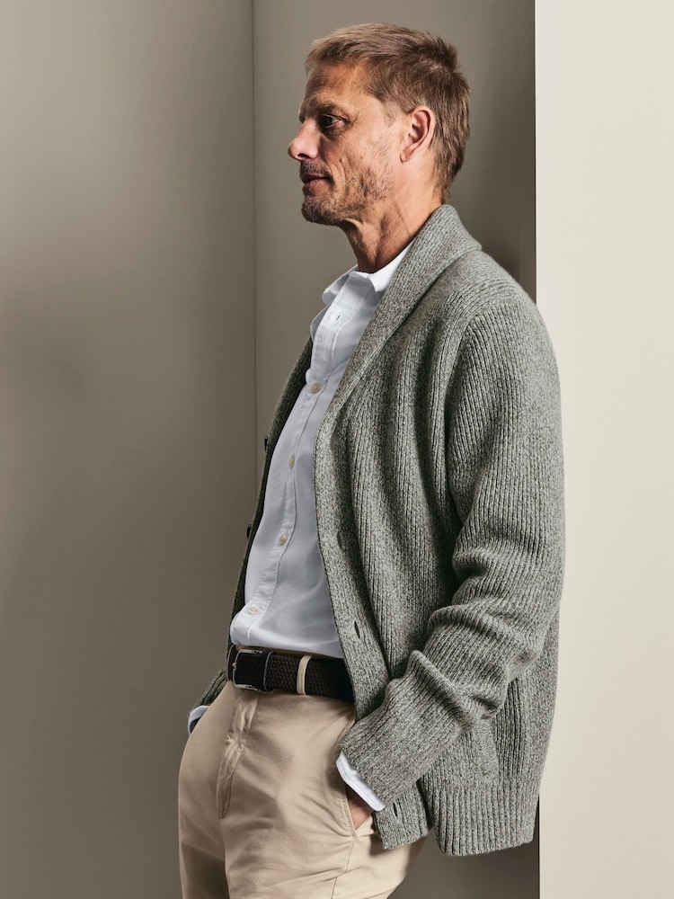 Charles Tyrwhitt Grey Chunky Merino Shawl Neck Cardigan - Image 1 of 5 Charles Tyrwhitt Grey Chunky Merino Shawl Neck Cardigan - Image 1 of 5