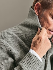 Charles Tyrwhitt Grey Chunky Merino Shawl Neck Cardigan - Image 2 of 5
