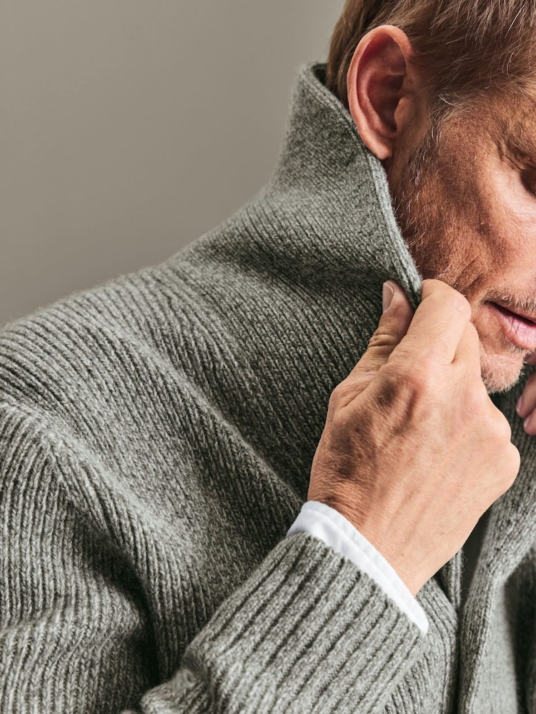 Charles Tyrwhitt Grey Chunky Merino Shawl Neck Cardigan - Image 2 of 5 Charles Tyrwhitt Grey Chunky Merino Shawl Neck Cardigan - Image 2 of 5