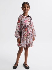 Reiss Multi Yara 4-9 yrs Floral Frill Bow Dress - Image 1 of 6
