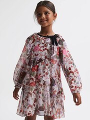 Reiss Multi Yara 4-9 yrs Floral Frill Bow Dress - Image 3 of 6