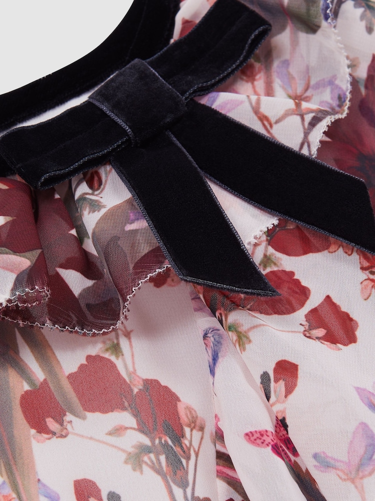 Reiss Multi Yara 4-9 yrs Floral Frill Bow Dress - Image 6 of 6