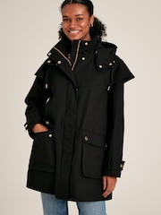 Joules Edinburgh Black Premium Waterproof Hooded Raincoat - Image 1 of 11
