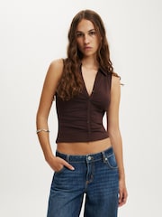Cotton On Brown Gathered Front Polo Shirt - Image 2 of 4