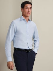 Ledus zils - Charles Tyrwhitt negludināms, elastīgs, Trafalgar Weave auduma krekls ar izgriezumu, pieguļošs piegriezums - Attēls 1 no 6