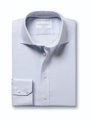 Ledus zils - Charles Tyrwhitt negludināms, elastīgs, Trafalgar Weave auduma krekls ar izgriezumu, pieguļošs piegriezums - Attēls 4 no 6