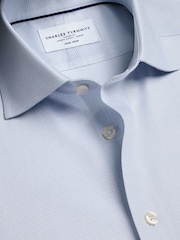 Ledus zils - Charles Tyrwhitt negludināms, elastīgs, Trafalgar Weave auduma krekls ar izgriezumu, pieguļošs piegriezums - Attēls 5 no 6