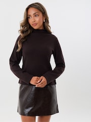 Threadbare Red 2 in 1 Knitted Mini Dress with Faux Leather Skirt - Image 1 of 5