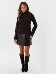Threadbare Red 2 in 1 Knitted Mini Dress with Faux Leather Skirt - Image 3 of 5