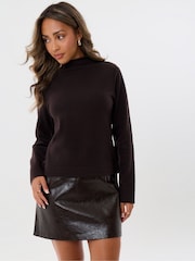 Threadbare Red 2 in 1 Knitted Mini Dress with Faux Leather Skirt - Image 5 of 5