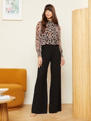 Love & Roses Black Animal Long Sleeve Tie Neck Shirred Cuff Blouse - Image 4 of 4