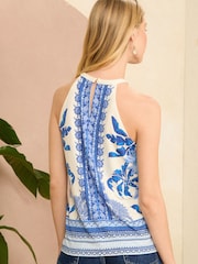 Love & Roses Blue Paisley Halter Neck Jersey Top - Image 3 of 4