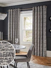 Grey Distressed Texture Eyelet Lined Curtains - Image 1 of 5