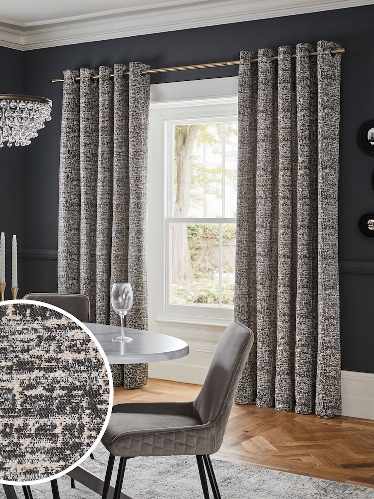 Grey Distressed Texture Eyelet Lined Curtains - Image 1 of 5