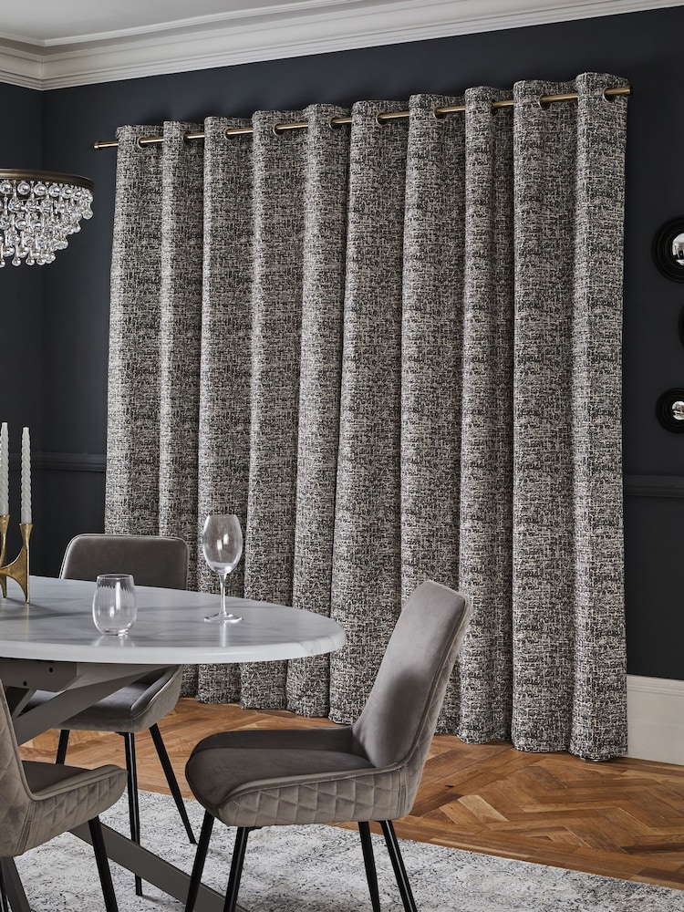 Grey Distressed Texture Eyelet Lined Curtains - Image 2 of 5