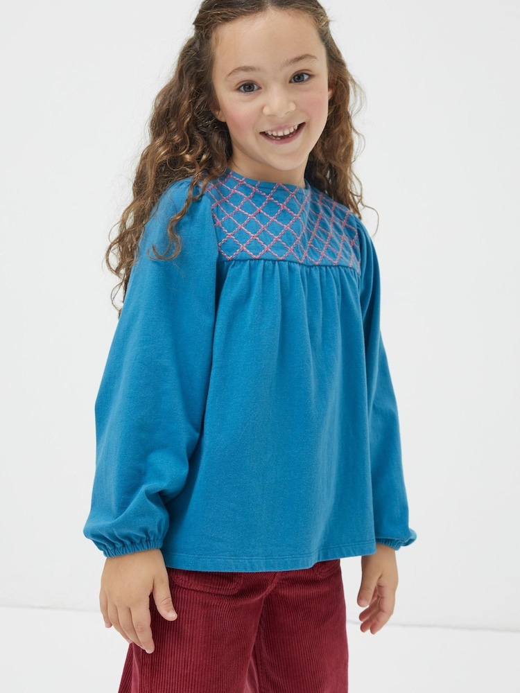 FatFace Green Embroidered Jersey Top - Image 1 of 4