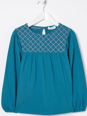 FatFace Green Embroidered Jersey Top - Image 4 of 4