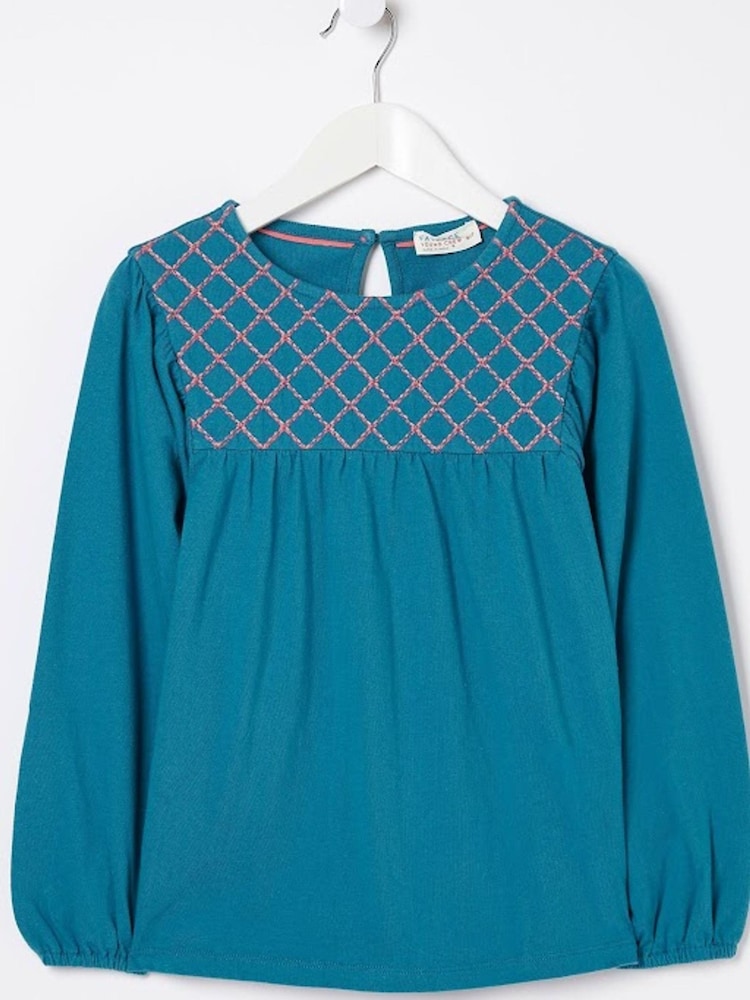 FatFace Green Embroidered Jersey Top - Image 4 of 4