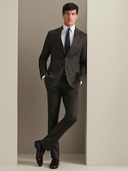 Charles Tyrwhitt Brown Mocha Flannel Slim Fit Plain Suit Jacket - Image 3 of 6
