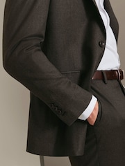 Charles Tyrwhitt Brown Mocha Flannel Slim Fit Plain Suit Jacket - Image 5 of 6