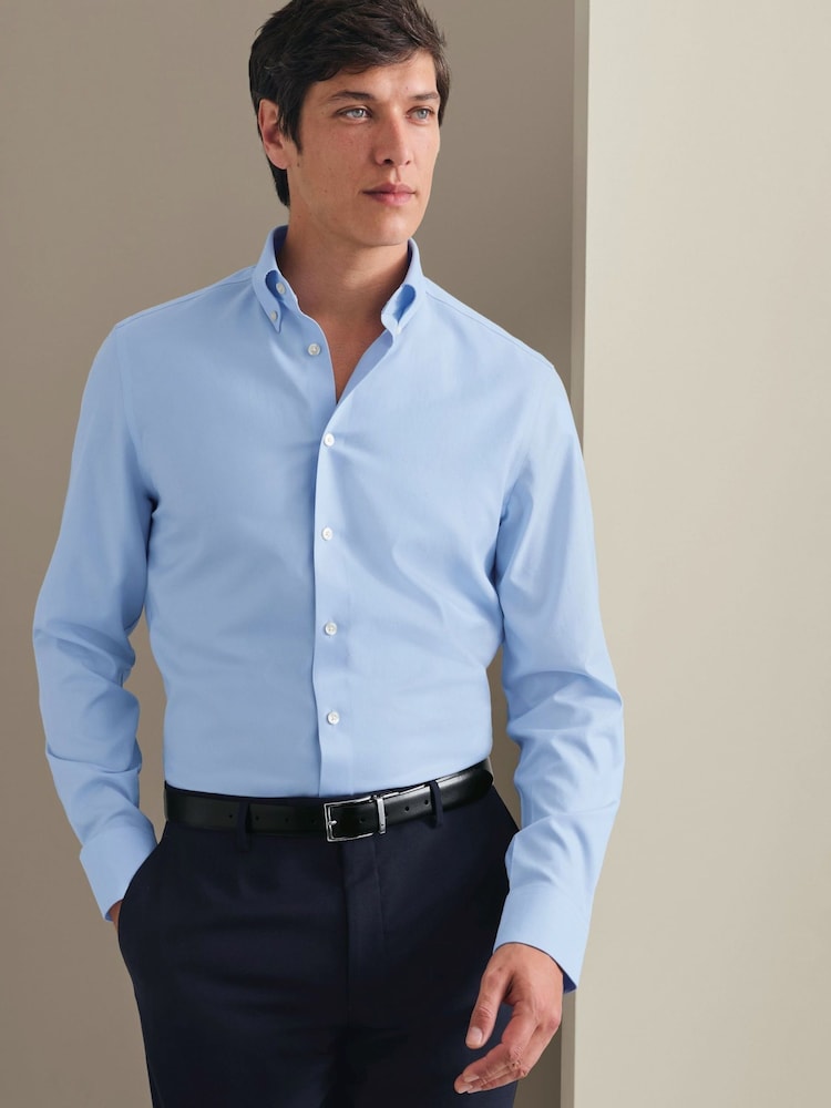 Charles Tyrwhitt Sky Blue Non-Iron Twill Button-Down Slim Fit Shirt - Image 1 of 6 Charles Tyrwhitt Sky Blue Non-Iron Twill Button-Down Slim Fit Shirt - Image 1 of 6