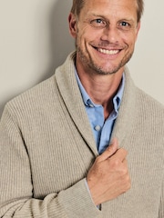 Charles Tyrwhitt Natural Chunky Merino Shawl Neck Cardigan - Image 2 of 2
