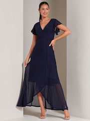 Jolie Moi Blue Racquell Plain Frill Mesh Maxi Dress - Image 1 of 6