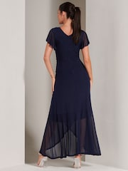 Jolie Moi Blue Racquell Plain Frill Mesh Maxi Dress - Image 2 of 6