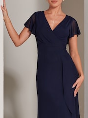 Jolie Moi Blue Racquell Plain Frill Mesh Maxi Dress - Image 3 of 6