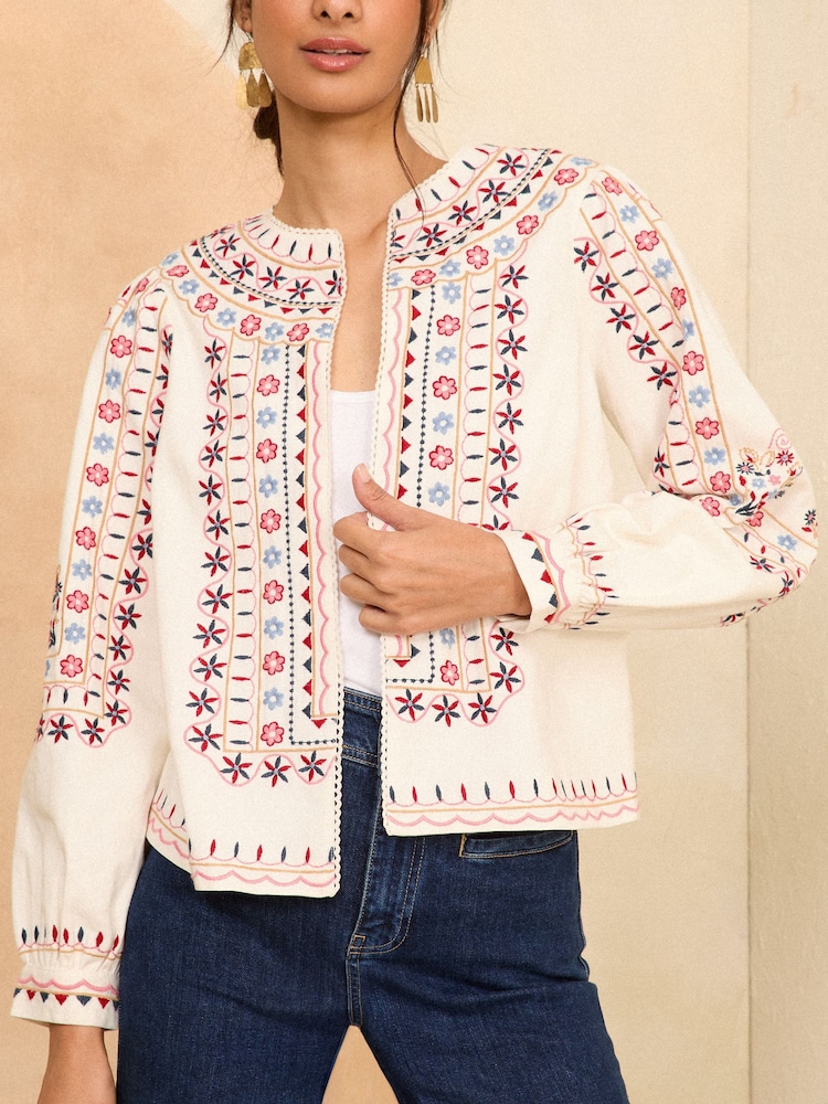 Love & Roses Ivory White Embroidered Long Sleeve Jacket - Image 1 of 4