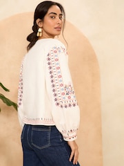 Love & Roses Ivory White Embroidered Long Sleeve Jacket - Image 3 of 4