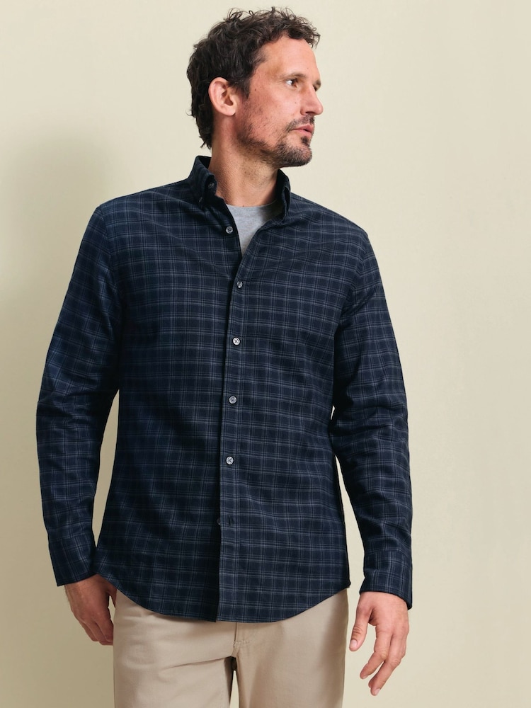 Indigo zils - Charles Tyrwhitt rūtainais, birstēts flaneļa krekls - Attēls 1 no 6