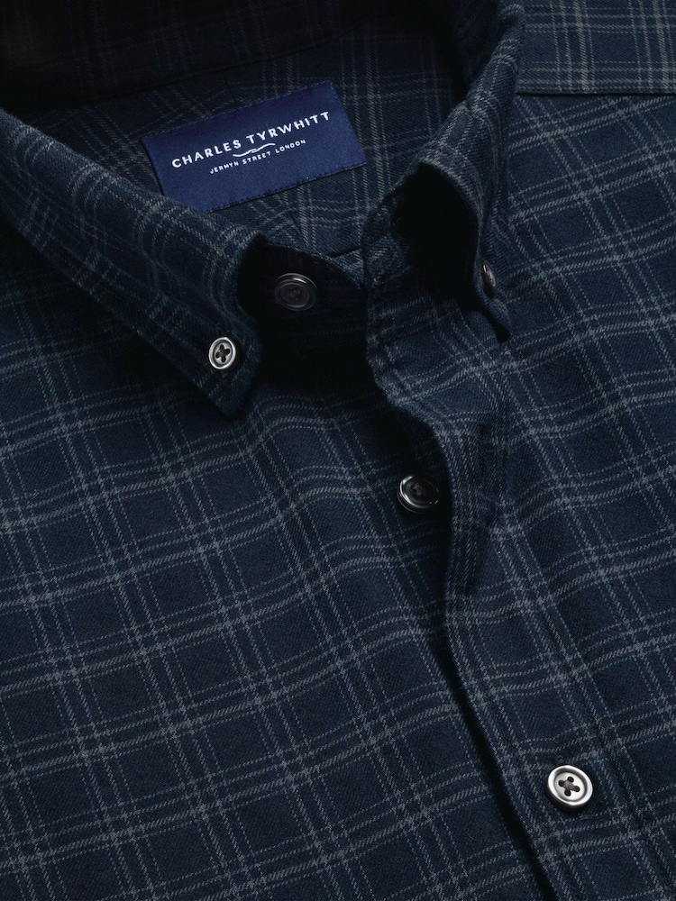 Indigo zils - Charles Tyrwhitt rūtainais, birstēts flaneļa krekls - Attēls 6 no 6