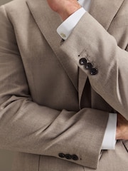 Charles Tyrwhitt Natural Mocha Flannel Slim Fit Plain Suit Jacket - Image 3 of 6