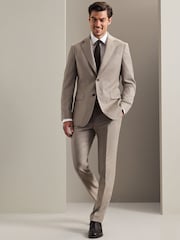 Charles Tyrwhitt Natural Mocha Flannel Slim Fit Plain Suit Jacket - Image 4 of 6