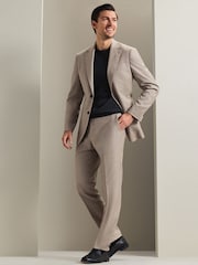 Charles Tyrwhitt Natural Mocha Flannel Slim Fit Plain Suit Jacket - Image 5 of 6