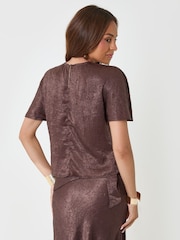 Threadbare Brown Crinkle Satin Batwing Top - Image 2 of 4