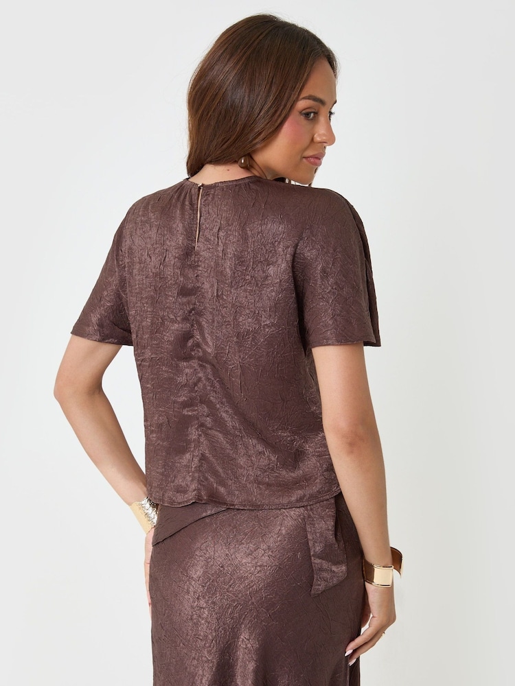 Threadbare Brown Crinkle Satin Batwing Top - Image 2 of 4