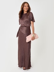 Threadbare Brown Crinkle Satin Batwing Top - Image 3 of 4