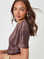 Threadbare Brown Crinkle Satin Batwing Top - Image 4 of 4