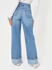 Threadbare Blue Petite Wide Leg Turn Up Jeans - Image 4 of 5