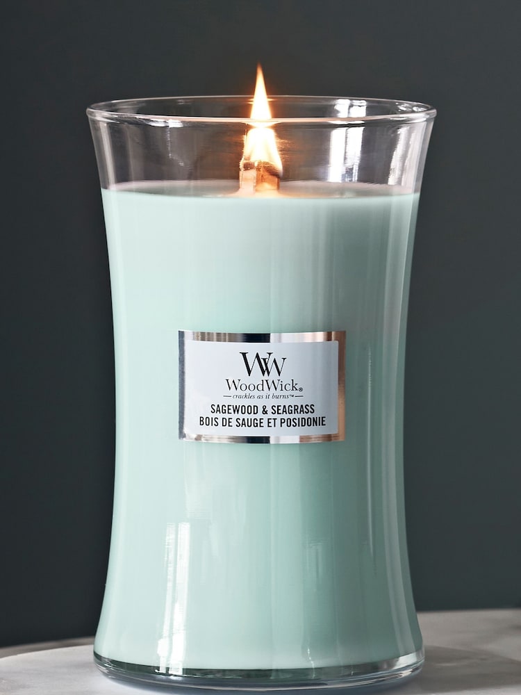 Woodwick Green Large Hourglass Scented Candle with Crackle Wick Seagrass - Image 1 of 4