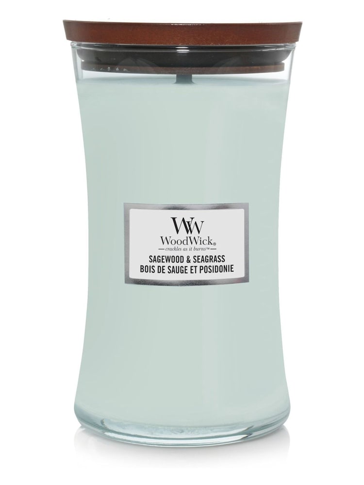 Woodwick Green Large Hourglass Scented Candle with Crackle Wick Seagrass - Image 2 of 4