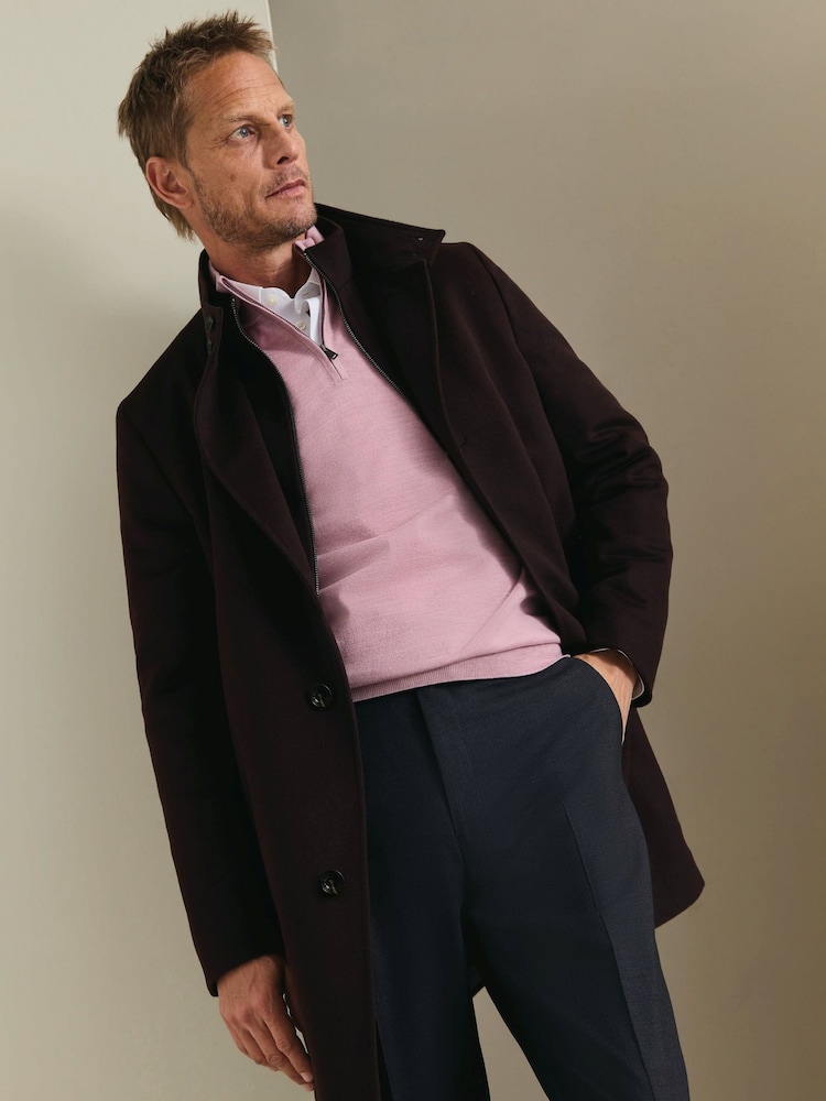 Charles Tyrwhitt Brown Pure Wool Funnel Neck Overcoat - Image 1 of 6 Charles Tyrwhitt Brown Pure Wool Funnel Neck Overcoat - Image 1 of 6
