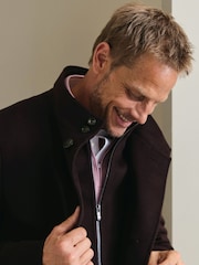 Charles Tyrwhitt Brown Pure Wool Funnel Neck Overcoat - Image 3 of 6