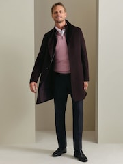 Charles Tyrwhitt Brown Pure Wool Funnel Neck Overcoat - Image 4 of 6