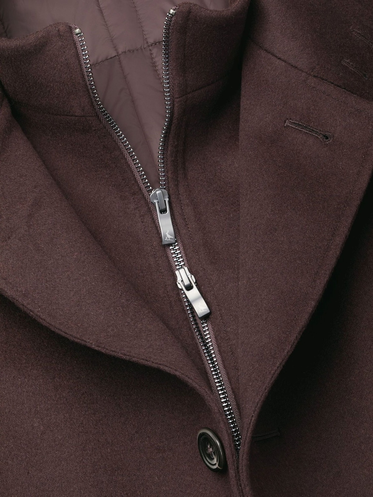 Charles Tyrwhitt Brown Pure Wool Funnel Neck Overcoat - Image 6 of 6 Charles Tyrwhitt Brown Pure Wool Funnel Neck Overcoat - Image 6 of 6