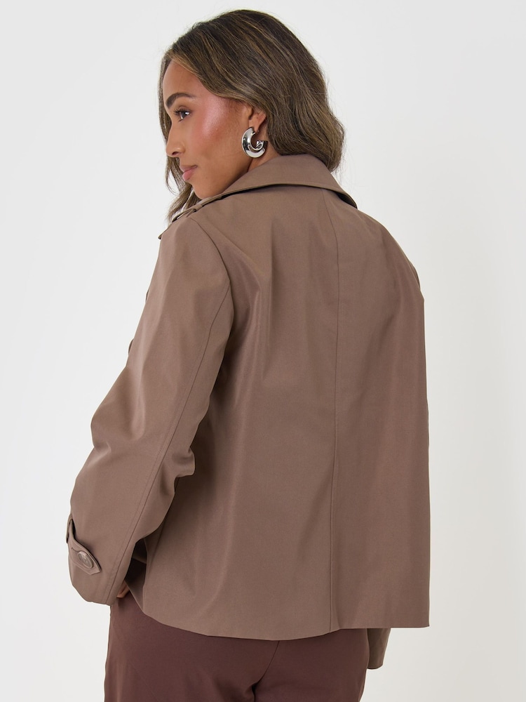 Threadbare Brown Funnel Neck Short Trench Coat - Image 2 of 4